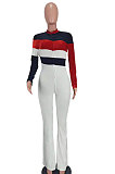 White Women Sexy Velvet Spliced Long Sleeve Zipper Mid Wasit Casual Jumpsuits ED8532-1