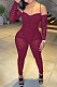 Red Women Sexy Strapless Condole Belt Solid Color Long Sleeve Perspectivity Bodycon Jumpsuits KA7216-2