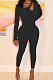 Black Sexy Night Club See-Through Long Sleeve Solid Color Bodycon Jumpsuits YT3292-1