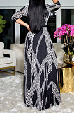 Black White Fashion Luxe Design Printed Half Sleeve Collect Waist Swing For Party Maxi Dress X9330-1