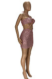 Pink Sexy Luxe Sequins Halter Neck Backless Hollow Out Hip Dress YT3293-1