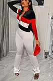 Black Women Sexy Velvet Spliced Long Sleeve Zipper Mid Wasit Casual Jumpsuits  ED8532-3