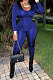 Blue Sexy Long Sleeve Back Tighten The Belt Solid Color Bodycon Jumpsuits QSS51053-1