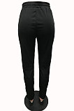 Black Women Fashion Pure Color Casual Small Ribber Elastic Force Pants YSH86274-1