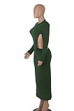 Black Women Solid Color Sexy Long Sleeve Backless Round Collar Pullover Elastic Waist Long Dress WMZ2675-1