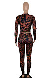 Brown Euramerican Women Autumn Sexy Trendy Leaves Printing Hollow Out Pants Sets SH7289-2