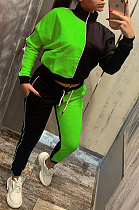 Neon Green Casual Women's Color Matching Long Sleeve Jogger Sports Sets HHM6533-4