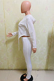 White Women Euramerican Autumn Fahion Printing Hoodie Top Irregular Sport Pants Sets AJK9024-1