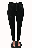Black Women Fashion Pure Color Casual Small Ribber Elastic Force Pants YSH86274-1