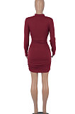 Black Women Long Sleeve Pure Color Sexy Bandage Strapless Hollow Out Mini Dress WMZ2679-1