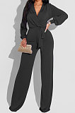 Purple High Quality Women's Puff Sleeve V Collat Collect Waist Solid Color Jumpsuits SMR10749-3
