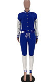 Blue Modest New Spliced Long Sleeve Cardigan Coat Trousers Sports Sets ARM8313-6
