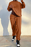 Black Women Individuality Loose Bandage Long Hoodie Solid Color Pants Sets QMQ7068-1