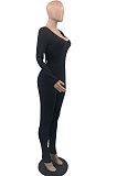 Blue Sexy Long Sleeve Back Tighten The Belt Solid Color Bodycon Jumpsuits QSS51053-1