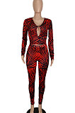 Red Euramerican Women Autumn Sexy Trendy Leaves Printing Hollow Out Pants Sets SH7289-1