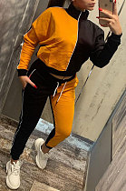 Orange Casual Women's Color Matching Long Sleeve Jogger Sports Sets HHM6533-2