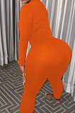 Orange Cotton Blend Zipper Long Sleeve Pencil Pants Slim Fitting Sets QSS51052-4