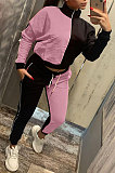 Yellow Casual Women's Color Matching Long Sleeve Jogger Sports Sets HHM6533-1
