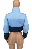 Blue Women's New Color Matching High Neck Cotton-Padded Clothes Jacket GLS10065-2