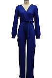Purple High Quality Women's Puff Sleeve V Collat Collect Waist Solid Color Jumpsuits SMR10749-3