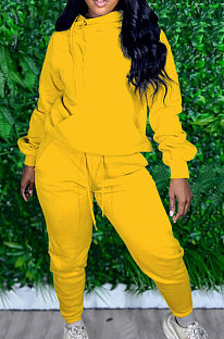 Yellow Casual Long Sleeve Oblique Neck Hoodie Jogger Pants Sports Sets S66318-6