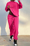Black Women Individuality Loose Bandage Long Hoodie Solid Color Pants Sets QMQ7068-1