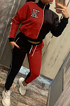 Red Casual Women's Letter Color Matching Long Sleeve Jogger Sports Sets HHM6531-6