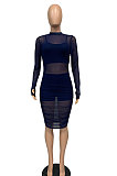 Blue Euramerican Club Lady Mesh Spaghetti Tank Shorts Round Collar Pullover Ruffle Mini Dress Three Pieces WMZ2482-3