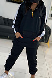 Black Personality Sports Spliced Long Sleeve Hooded Jogger Pants Sets YX9299-3