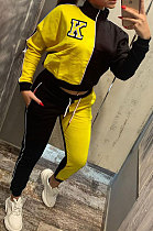 Yellow Casual Women's Letter Color Matching Long Sleeve Jogger Sports Sets HHM6531-7