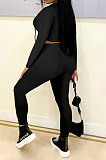 Black Women Autumn Winter Fashion Pure Color Long Sleeve Bandage Hollow Out Sexy Pants Sets WMZ2672-1