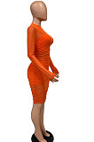 Orange Euramerican Club Lady Mesh Spaghetti Tank Shorts Round Collar Pullover Ruffle Mini Dress Three Pieces WMZ2482-6