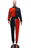 Red Casual Women's Color Matching Long Sleeve Jogger Sports Sets HHM6533-3