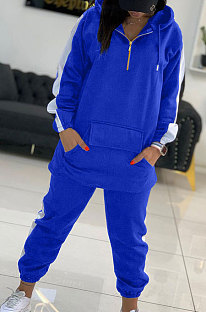 Blue Personality Sports Spliced Long Sleeve Hooded Jogger Pants Sets YX9299-2