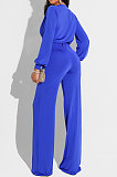Blue High Quality Women's Puff Sleeve V Collat Collect Waist Solid Color Jumpsuits SMR10749-2
