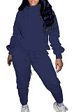 Blue Casual Long Sleeve Oblique Neck Hoodie Jogger Pants Sports Sets S66318-2