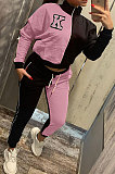 Blue Casual Women's Letter Color Matching Long Sleeve Jogger Sports Sets HHM6531-3