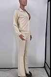 Apricot Simple New Long Sleeve Zip Front Tops Flare Pants Plain Color Sets HG1511-5