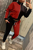Orange Red Casual Women's Color Matching Long Sleeve Jogger Sports Sets HHM6533-5