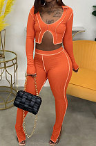 Orange Newest Design Long Sleeve Irrugelar Tops Skinny Pants Casual Sets E8616-1