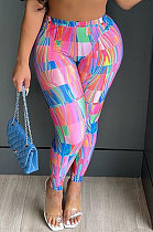 Pink Casual Design Printed Elastic Yoga Hip Pants FH181-5