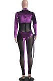 Purple Nigh Club Velvet Mesh Spliced Long Sleeve Irregular Jumpsuits SY8830-3