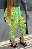 Green Casual Design Printed Elastic Yoga Hip Pants FH181-3