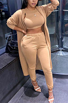 Apricot Women Long Sleeve Solid Color Coat Short Tank Pants Three Pieces HM5514-1