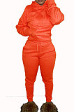 Coffee Euramerican Fashion Women Solid Color Hoodie Fleece Long Sleeve Sport Pants Sets YSH86279-6