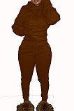 Red Euramerican Fashion Women Solid Color Hoodie Fleece Long Sleeve Sport Pants Sets YSH86279-1