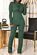 Green Women High Collar High Elastic Ribber Trendy Shirred Detail Pants Sets XT8126-4