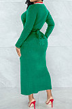 Brown Wholesale Women's Ribber Long Sleeve V Neck Bandage Slim Fitting Dress L0365-3