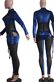 Blue Nigh Club Velvet Mesh Spliced Long Sleeve Irregular Jumpsuits SY8830-5