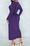 Purple Wholesale Women's Ribber Long Sleeve V Neck Bandage Slim Fitting Dress L0365-1